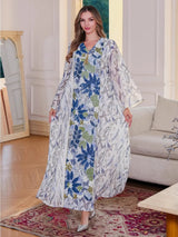 The "Zahra" Floral Abaya: Stunning Printed Moroccan Style Kaftan & Dubai Robe