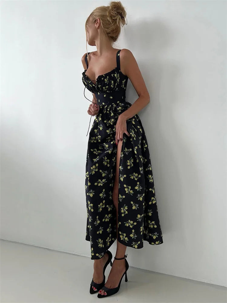 V-Neck Printed Elegant Maxi Dress for Women – Summer Sleeveless Bodycon Dress