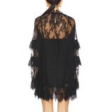 Women’s Sexy Lace Sheer Mesh Dress – Floral See-Through High Neck Mini Dress