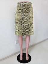 Women’s Fashion Snake Pattern Straight Skirt – High-Waist Slim Long Skirt