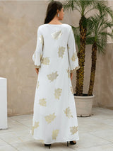 Premium V-Neck Heritage Dress | Sophisticated Button-Detail Abaya Silhouette