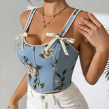 The "Versailles" Retro Floral Corset | French Style Double Strap Bra Top