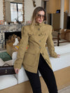 Damen Khaki Eleganter Trenchcoat mit Stehkragen – Y2K Langarmjacke mit betonter Taille