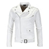 Herren Slim Fit Weiße Lederjacke – Schräger Reißverschluss Motorrad Biker Mantel