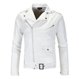 Herren Slim Fit Weiße Lederjacke – Schräger Reißverschluss Motorrad Biker Mantel