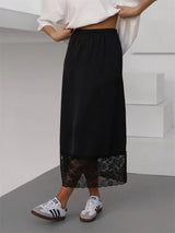 Lässlicher langer Spitzenrock für Damen – schlanker Patchwork-Maxirock mit hoher Taille