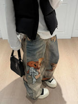 Damen Harajuku Batik Baggy Jeans | High Street Y2K Print Denim Hose