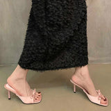Designer-Stil Damen-Hausschuhe – Modische Pantoletten mit Schmetterlingsknoten und offener Spitze, Damen High Heel