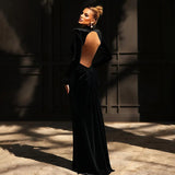 Sexy rückenfreies Rollkragen-Maxikleid – Damen Abendkleid Langarm Party