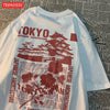 Damen Oversized Baumwoll-Top im japanischen Streetwear-Stil mit Blumenmuster