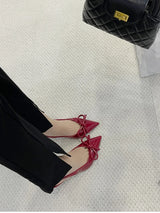 Sommer Damen Sandalen mit hohen Absätzen – Modische flache Schuhe mit Schmetterlingsknoten, Elegante Hochzeitspartyschuhe mit Absätzen