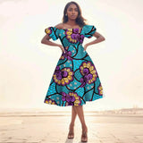 Afrikanisches Ankara-Print Midikleid für Damen | Kurzärmliges Kleid mit hoher Taille