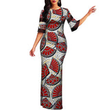 Half Sleeve Women African Dashiki Print Bodycon Maxi Dress