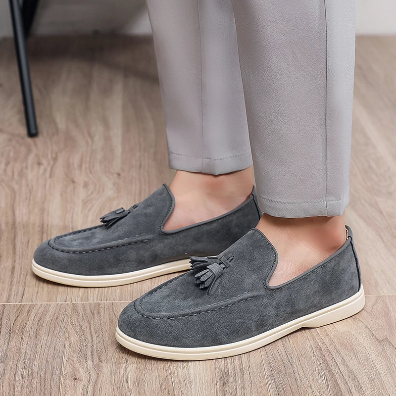 Men's Suede Leather Tassel Loafers – Classic British Style Moccasins