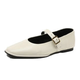 Women’s Genuine Leather Mary Jane Shoes – Square Toe Ballet Flats