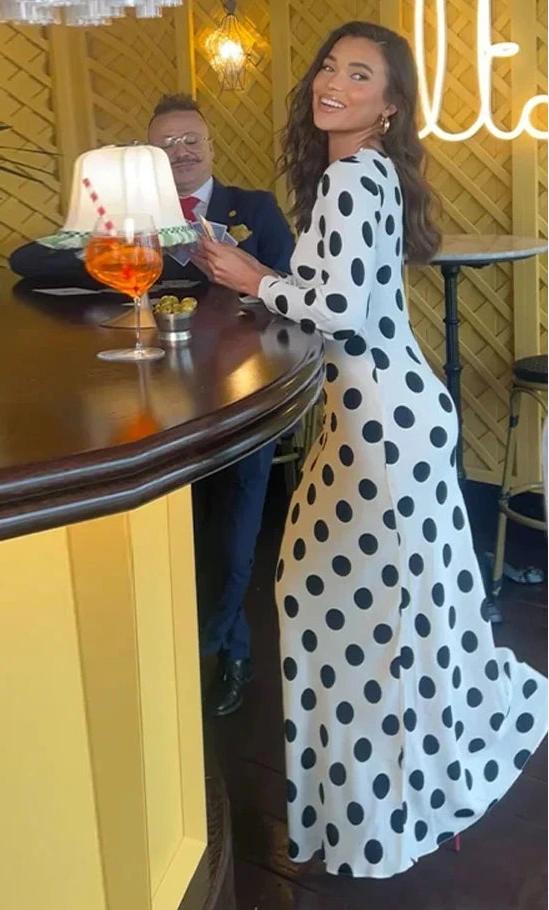 Women’s White Polka Dot Maxi Dress – Casual Slim Fit O-Neck Dress