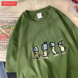 Niedliche Katzen mit Fisch Baumwoll-T-Shirt | Lustiges Cartoon-Grafik-T-Shirt für Damen