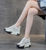 Women’s 7cm Leather Platform Wedge Sneakers – 3 Inch Chunky Heel Shoes