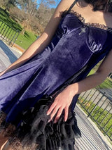 Women’s Velvet Gothic Sexy Mini Dress – Vintage Spaghetti Strap High Waist Dress