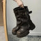 Women’s Winter Biker Boots – Elegant Platform Flat Fashion Belt Buckle Knight Boots