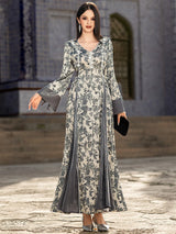 V-Neck Satin Abaya for Women | Elegant Muslim Party Caftan and Dubai Satin Robe