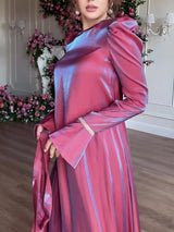 The "Rose-Lustre" Silky Abaya: Stunning Pink High-Shine Moroccan Style Kaftan with Lace-up Waist