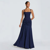Women’s Solid Square Neck Pleated Sling Dress
