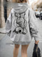Women's Disney Stitch Back Print Pullover Hoodie | Grey Cartoon Fan Sweatshirt