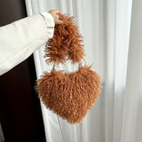 The Cupid’s Cloud: Premium Faux Mongolian Fur Heart Bag – Luxury Shaggy Heart-Shaped Shoulder Purse