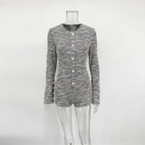 Eleganter, luxuriöser Cardigan-Strampler für Damen | Langärmeliger Jumpsuit mit hoher Taille und Wickeldesign