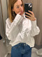 Women’s White Oversize Lapel Shirt – Y2K Weave Drawstring Blouse