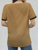 Women's Khaki Loose Casual Blouse – Elegant Short Sleeve Summer Shirt