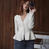 Der „Lotusblatt“-Rüschen-Cardigan | Elegante Langarm-V-Ausschnitt-Bluse