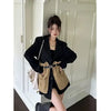 Women’s Korean Style Loose Blazer – Spliced Pocket Single-Breasted Jacket with Removable Belt