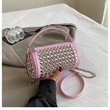 Luxury Cylinder Rhinestone Shoulder Bag | Handmade Crystal Pillow Crossbody