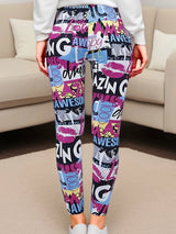Damen-Leggings mit Graffiti-Print, hochelastisch, gebürstet, weich, hohe Taille, sexy, Neun-Punkte
