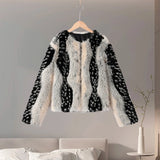 Stilvoller Damenmantel mit Kontrast-Kunstpelz | Elegante, einreihige Jacke mit Rundhalsausschnitt