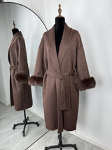 Luxuriöser Fuchsfell-Woll-Wintermantel für Damen – Eleganter doppelseitiger Wollmantel für Frauen,