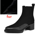 Women’s Genuine Leather Ankle Boots – Pointed Toe Chunky High Heel Boots