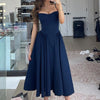 Women's Elegant Blue Spaghetti Strap Midi Dress