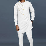 Afrikanisches Einreihiges Hemd mit Kettendetail und Hose Herren 2-teiliges Bazin Riche Set