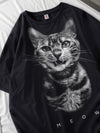 Women’s Oversized Cotton Graphic Tee with Vintage Dog & Cat Illustrations