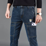 Koreanische Slim Fit Jeans | Bequeme gerade Jeans aus Denim für Herren in Grau
