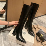 Damen Spitz Zeh Hohe Stiefel – Elegante Party High Heels Seitenreißverschluss Lange Stiefeletten