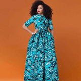 African Ankara Maxi Dress for Women | Half Sleeve High Waist Traditional Print Dress