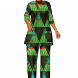 The "Kente Luxe" Co-ord: African Print Vibrant V-Neck Shirt & Tailored Pants Set