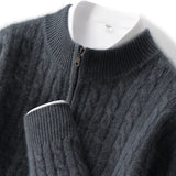 Men’s 100% Pure Cashmere Zipper Sweater – Thickened Warm High Collar Pullover