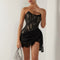 Women’s Sexy Strapless Lace Mini Dress – Sheer Patchwork High Waist Evening & Party Dress