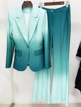 Women's Single Button Ombré Print Blazer & Slim-Fit Flare Pants