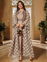 Muslim Women’s 2-Piece Abaya Set | Embroidered Open Cardigan with Inner Dress